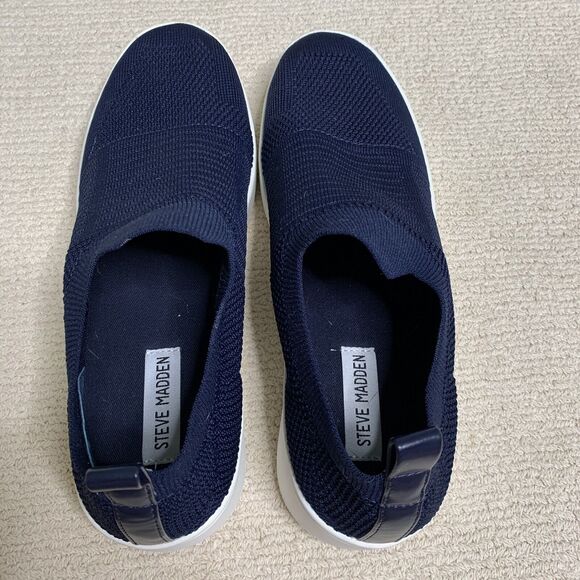 Steve Madden BEALE Sz 10 Navy Knit Fabric Slip On Low Top Shoes Womens Comfort - Picture 4 of 11